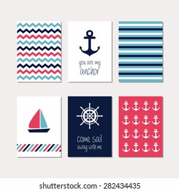 Set of creative cards with navy theme designs. Vector design templates for greeting / gift cards, flyers, posters, banners, patterns, art decoration etc.