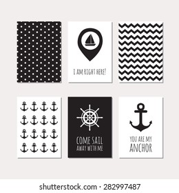 Set of creative cards with navy theme designs. Vector design templates for greeting / gift cards, flyers, posters, banners, patterns, art decoration etc.