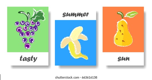 Set of creative cards on summer topic. Original design for printing products, poster, brochure and web.