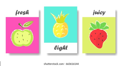 Set of creative cards on summer topic. Original design for printing products, poster, brochure and web.