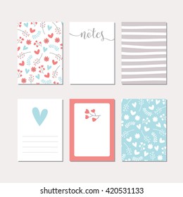 Set of creative cards. Vector design templates for journal cards, scrapbooking cards, greeting cards, gift cards, patterns, art decoration etc.