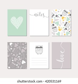 Set of creative cards. Vector design templates for journal cards, scrapbooking cards, greeting cards, gift cards, patterns, art decoration etc.
