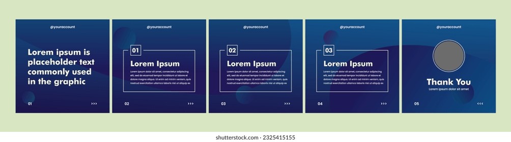 conjunto de plantillas creativas de carrusel o microblog para publicaciones en medios sociales. plantilla de medios sociales con tema azul oscuro degradado