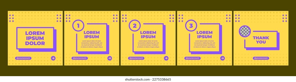 conjunto de plantillas de carrusel creativas para publicaciones en medios sociales. plantilla de medios sociales con tema de color amarillo y púrpura