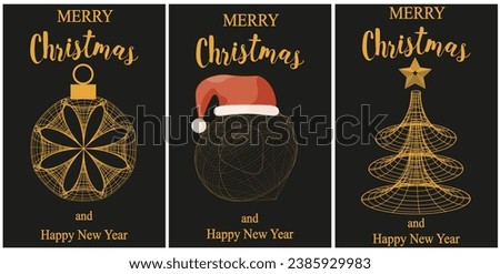 Set creative Christmas card 3d abstract Geometric y2k shapes with wireframe figure. Xmas Apricot crush Vector illustration for social networks, web pages, website, banners and posters.