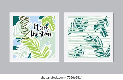 A set of creative Christmas cards. Vector illustration with plant elements.