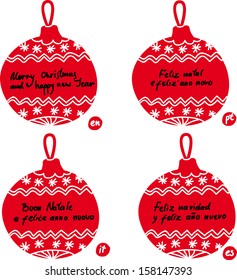 A set of creative Christmas labels. "Merry Christmas" in different languages (English, Portuguese, Spanish,Italian ). 