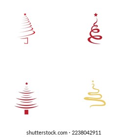 set of creative Christmas tree Cedar tree with star vector icon illustration design