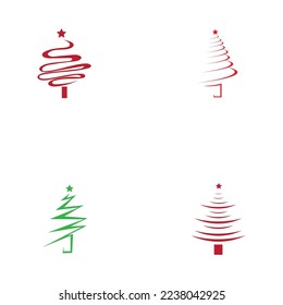 set of creative Christmas tree Cedar tree with star vector icon illustration design