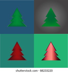 set Creative Christmas tree formed from paper.  Vector Illustration.