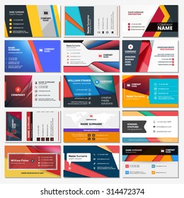 Set of Creative and Clean Business Card Templates with Material Design Abstract Colorful Background