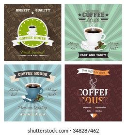 Set of creative coffee house poster vector illustrations.