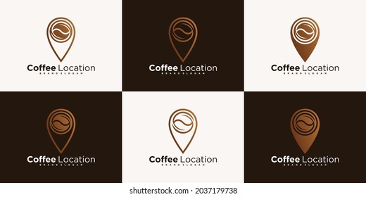 Set of creative coffee location logo design with modern concept Premium Vector