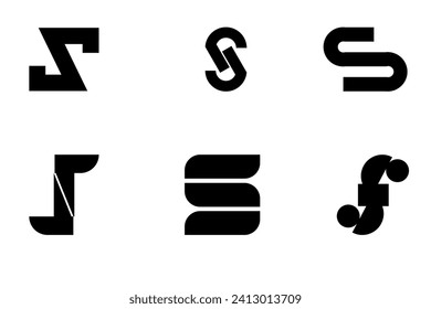 Set of creative color logo icons in the form of letter S. Collection of abstract symbols for logos