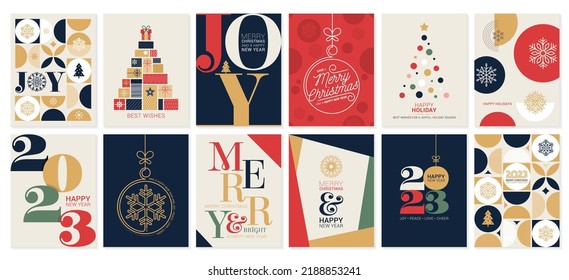 Set of creative colorful cards, flyers, posters for 2022 New Year. Numbers design. Christmas greetings. Modern minimal flat style