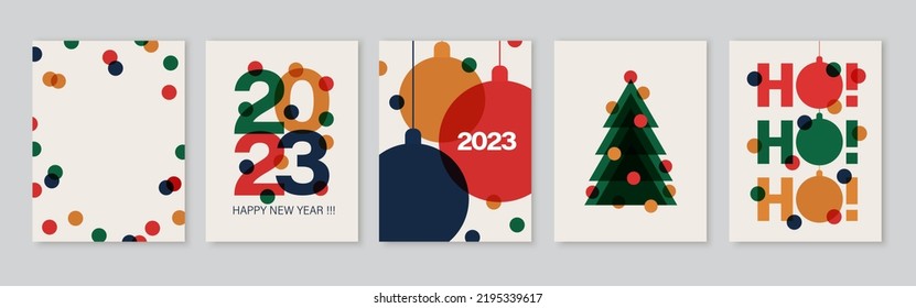 Set of creative colorful cards, flyers, posters for 20223 New Year. Numbers design. Christmas greetings. Modern minimal flat style.