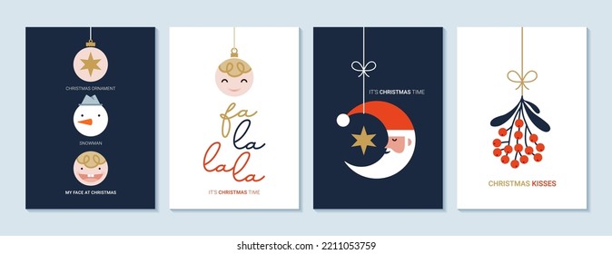 Set of creative colorful cards, flyers, posters for 2022 New Year. Numbers design. Christmas greetings. Modern minimal flat style