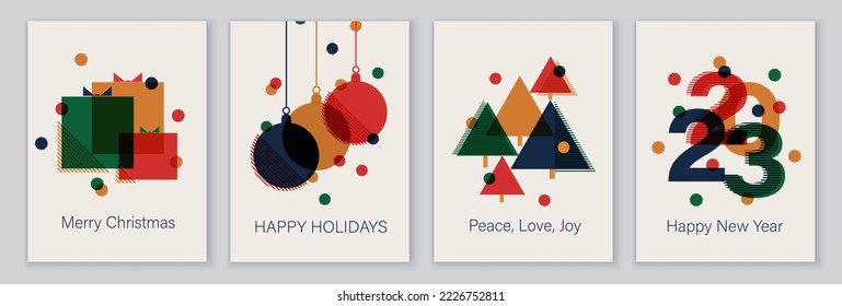 Set of creative colorful cards, flyers, posters for 2023 New Year. Numbers design. Christmas greetings. Modern minimal flat style.