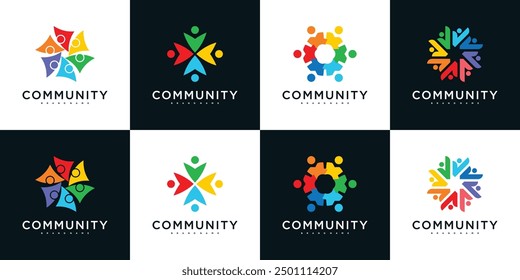 Set of creative colorful community logo design template sign and symbol. Premium Vector