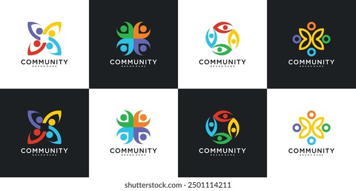 Set von kreativen bunten Community-Logo-Design-Vorlage Zeichen und Symbol. Premium-Vektor