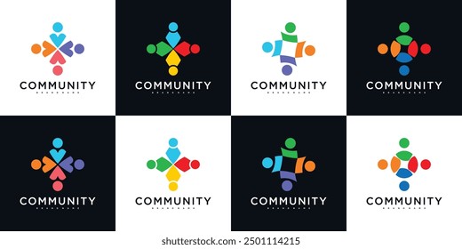 Set von kreativen bunten Community-Logo-Design-Vorlage Zeichen und Symbol. Premium-Vektor