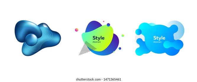 Set of creative colorful fluid figures. Abstract liquid graphic element. Vector illustration. Template for design of logo, leaflet or presentation