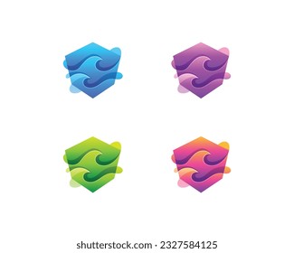 Set of creative colorful fluid waves logo