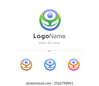 Conjunto de logotipo de personas de hoja colorida creativa