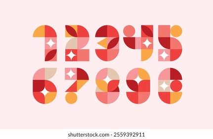 A set of creative and colorful number logo typography designs 1 to 10, abstract illustrations, modern geometric style. For anniversaries, New Year celebrations, winner announcements, milestone events