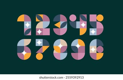 A set of creative and colorful number logo typography designs 1 to 10, abstract illustrations, modern geometric style. For anniversaries, New Year celebrations, winner announcements, milestone events