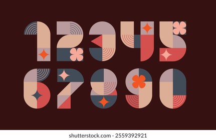 A set of creative and colorful number logo typography designs 1 to 10, abstract illustrations, modern geometric style. For anniversaries, New Year celebrations, winner announcements, milestone events