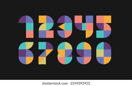 A set of creative and colorful number logo typography designs 1 to 10, abstract illustrations, modern geometric style. For anniversaries, New Year celebrations, winner announcements, milestone events