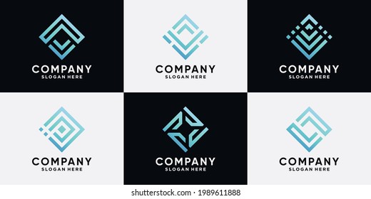 Set of creative company logo design for business with line art style and modern concept