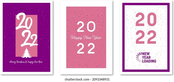 Set of creative concept of 2022 Happy New Year posters. Logo templates with typography design 2022 for celebration and season decoration. Vector trendy backgrounds for branding, banner, card.