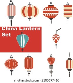 Set of creative concept design of Lantern. Minimalist trendy for branding, cover, card, banner. For celebration and season decoration. Cartoon style. Flat design. All elements are isolated