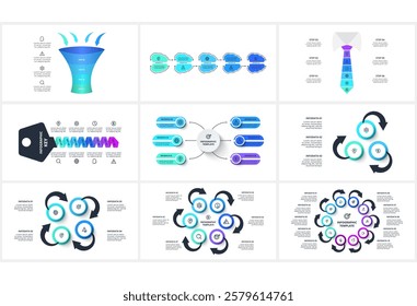 Set creative concept for infographic with 3, 4, 5, 6, 8, 10 steps, options, parts or processes.