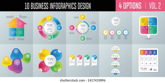 Set of creative concept for infographic with 4 options, parts or processes. Timeline infographic business design and marketing icons for presentation, annual report, diagram, layout and web design.