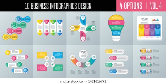 Set of creative concept for infographic with 4 options, parts or processes. Timeline infographic business design and marketing icons for presentation, annual report, diagram, layout and web design.