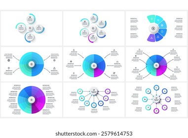 Set creative concept for infographic with 4, 5, 6, 7, 8, 10 steps, options, parts or processes.