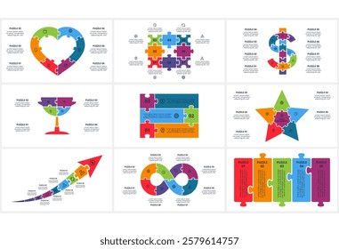 Set creative concept for infographic with 4, 5, 6, 8 steps, options, parts or processes. Business data visualization.