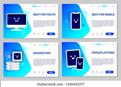 Set of creative concept for landing page, website or mobile website development. Vector illustration template - brochure, annual report, flyer, banner, presentation design.