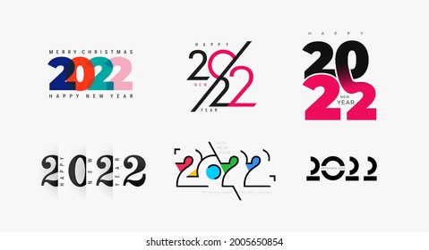 Set of creative concept logo design of 2022 Happy New Year posters. Templates with typography logo 2022 for celebration and season decoration. Minimalist trendy for branding, cover, card, banner.