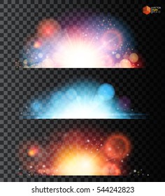 Set creative concept Vector of glow light effect stars bursts with sparkles. For illustration template art design, banner for Christmas celebrate, magic flash energy ray. Isolated on black background