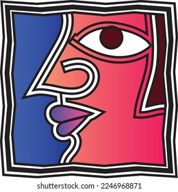 Set of creative cool faces of man and woman portrait, minimalist contour. Great for home decor such as posters, wall art, tote bag, t-shirt print, sticker, and mobile cases. Vector

