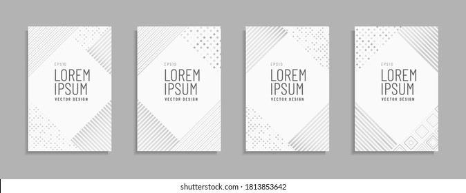 Set of Creative cover design template with dot and diagonal lines. Minimal geometric pattern design. Background for banner, flyer, catalog, poster, brochure, book, etc. Vector Illustration