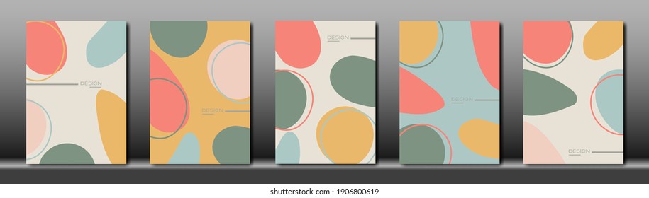 Set Creative cover design vector for post story template ,Social media posts, Story and photos, Editable collection backgrounds with Tropical leaf with simple shapes and pastel colors 