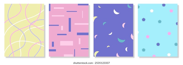 Conjunto de portadas creativas, diseños o concepto de carteles en estilo minimalista moderno para identidad corporativa, marca, publicidad en redes sociales, promoción. Plantilla de diseño Abstractas con Formas y líneas coloridas
