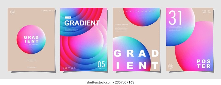 Set of creative covers or posters concept in modern minimal style for corporate identity, branding, social media advertising, promo. Circle design template with dynamic fluid gradient.