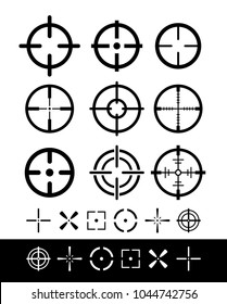 Set of creative of crosshairs icon. Target aim and aiming to bullseye signs symbol. Abstract art design concept graphic games shooters element. Vector illustration. Isolated on white background
