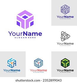 Set of Creative Cube logo vector. Hexagon logo design Template